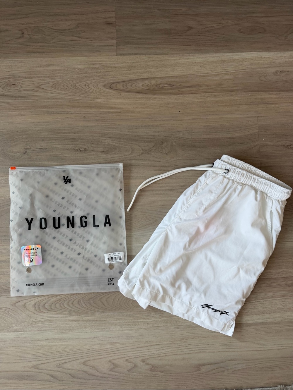 NWT YoungLA White 1082 Silk Wave Swim Shorts